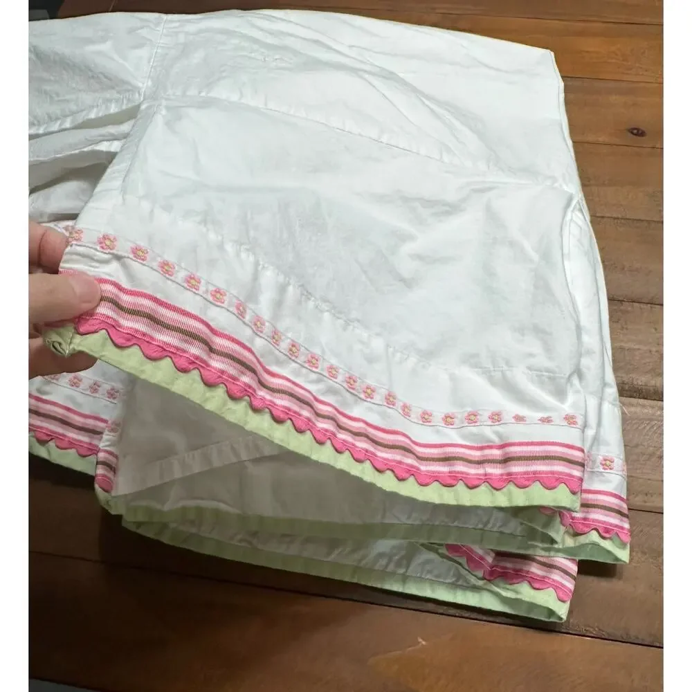 Pottery Barn Kids Pink Ribbon Floral Crib Bed Skirt Dust